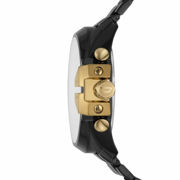 Diesel Mega Chief Chronograph Gold Dial Black Steel Strap Watch For Men - DZ4485