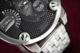 Diesel Little Daddy Chronograph Black Dial Silver Steel Strap Watch For Men - DZ7259