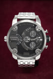 Diesel Little Daddy Chronograph Black Dial Silver Steel Strap Watch For Men - DZ7259