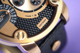 Diesel Little Daddy Black & Gold Dial Black Leather StrapWatch For Men - DZ7282