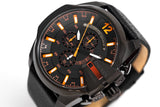 Diesel Mega Chief Chronograph Black Dial Black Leather Strap Watch For Men - DZ4291