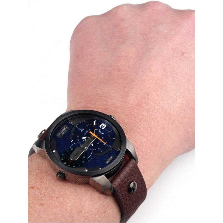 Diesel Mini Daddy Analog Blue Dial Brown Leather Strap Watch For Men - DZ7339