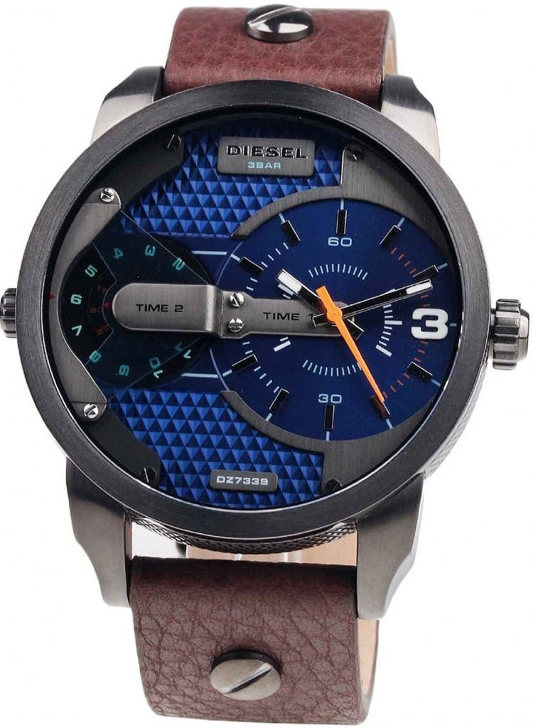 Diesel Mini Daddy Analog Blue Dial Brown Leather Strap Watch For Men - DZ7339