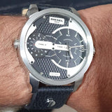 Diesel Mini Daddy Black Silver Dial Black Leather Strap Watch For Men - DZ7307