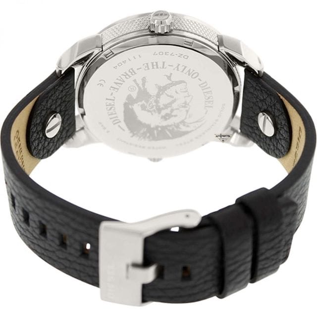 Diesel Mini Daddy Black Silver Dial Black Leather Strap Watch For Men - DZ7307