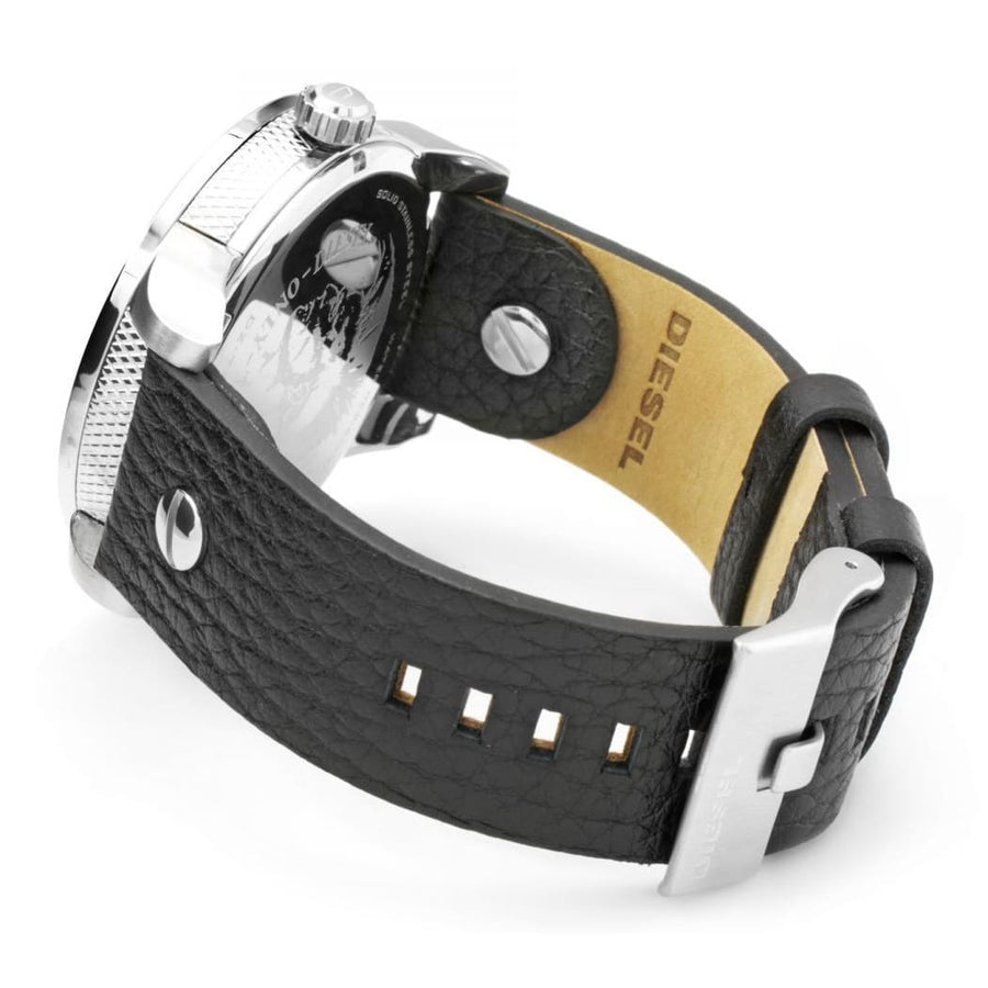 Diesel Mini Daddy Black Silver Dial Black Leather Strap Watch For Men - DZ7307