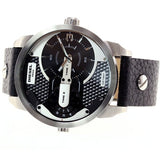 Diesel Mini Daddy Black Silver Dial Black Leather Strap Watch For Men - DZ7307