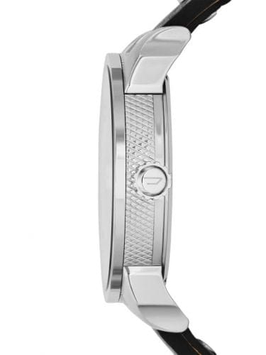 Diesel Mini Daddy Black Silver Dial Black Leather Strap Watch For Men - DZ7307