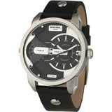 Diesel Mini Daddy Black Silver Dial Black Leather Strap Watch For Men - DZ7307