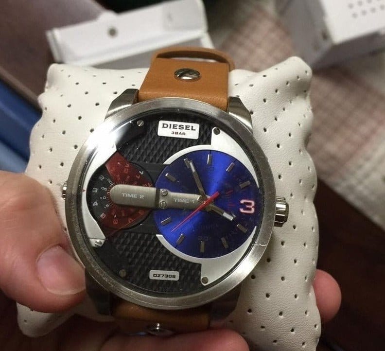 Diesel Mini Daddy Blue & Black Dial Brown Leather Strap Watch For Men - DZ7308