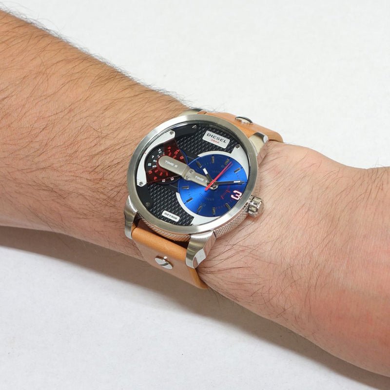 Diesel Mini Daddy Blue & Black Dial Brown Leather Strap Watch For Men - DZ7308