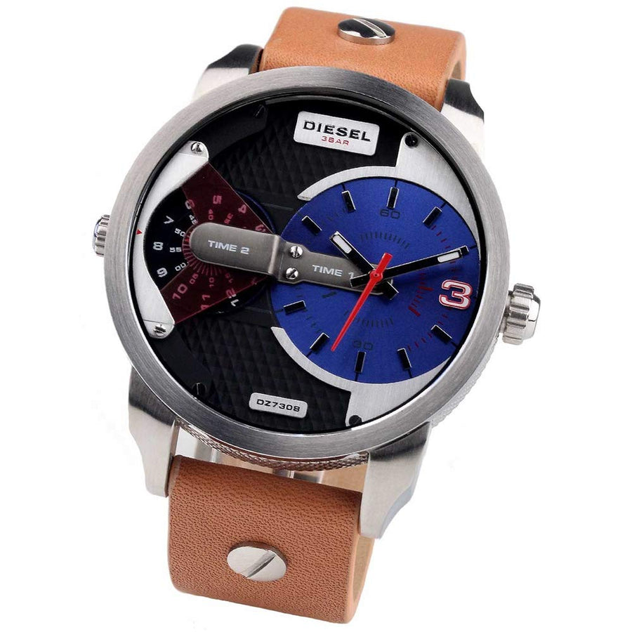 Diesel Mini Daddy Blue & Black Dial Brown Leather Strap Watch For Men - DZ7308