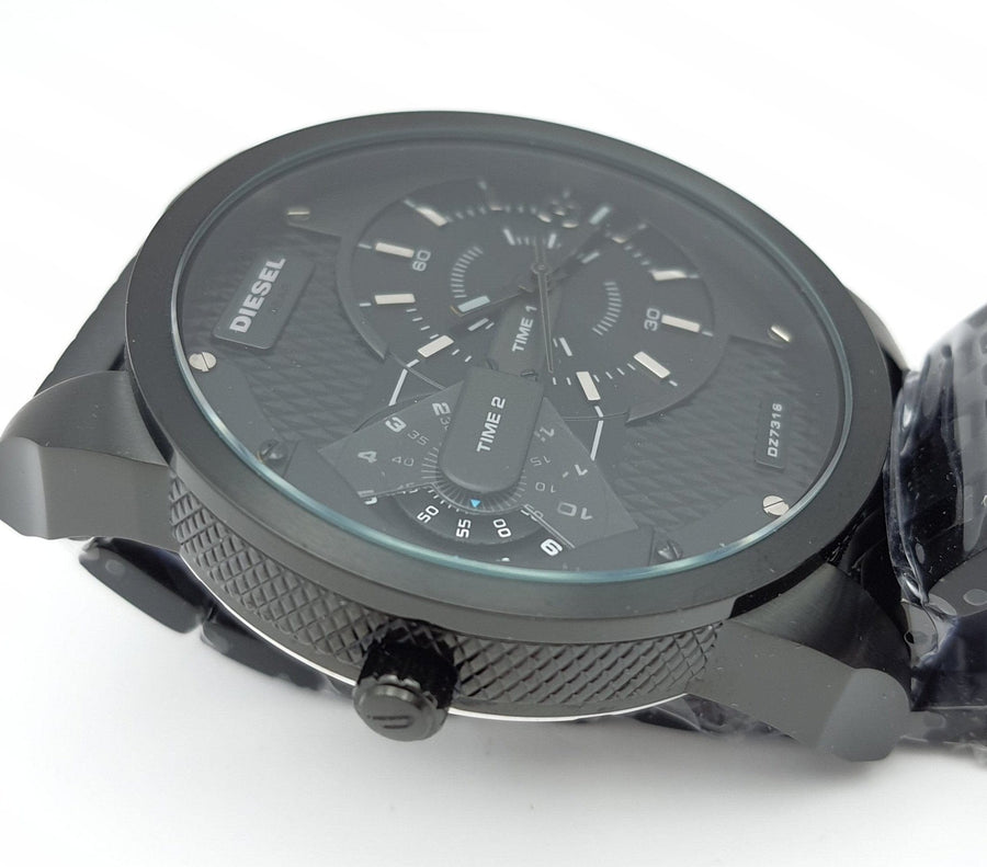 Diesel Mini Daddy Dual Time Black Dial Black Stainless Steel Strap Watch For Men - DZ7316