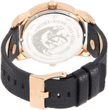 Diesel Mini Daddy Dual Time Black & Gold Dial Black Leather Strap Watch For Men - DZ7317