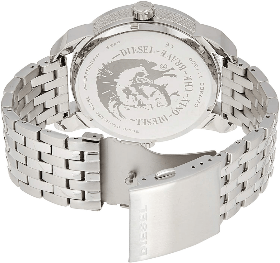 Diesel Mini Daddy Dual Time Silver Dial Stainless Steel Watch For Men - DZ7305