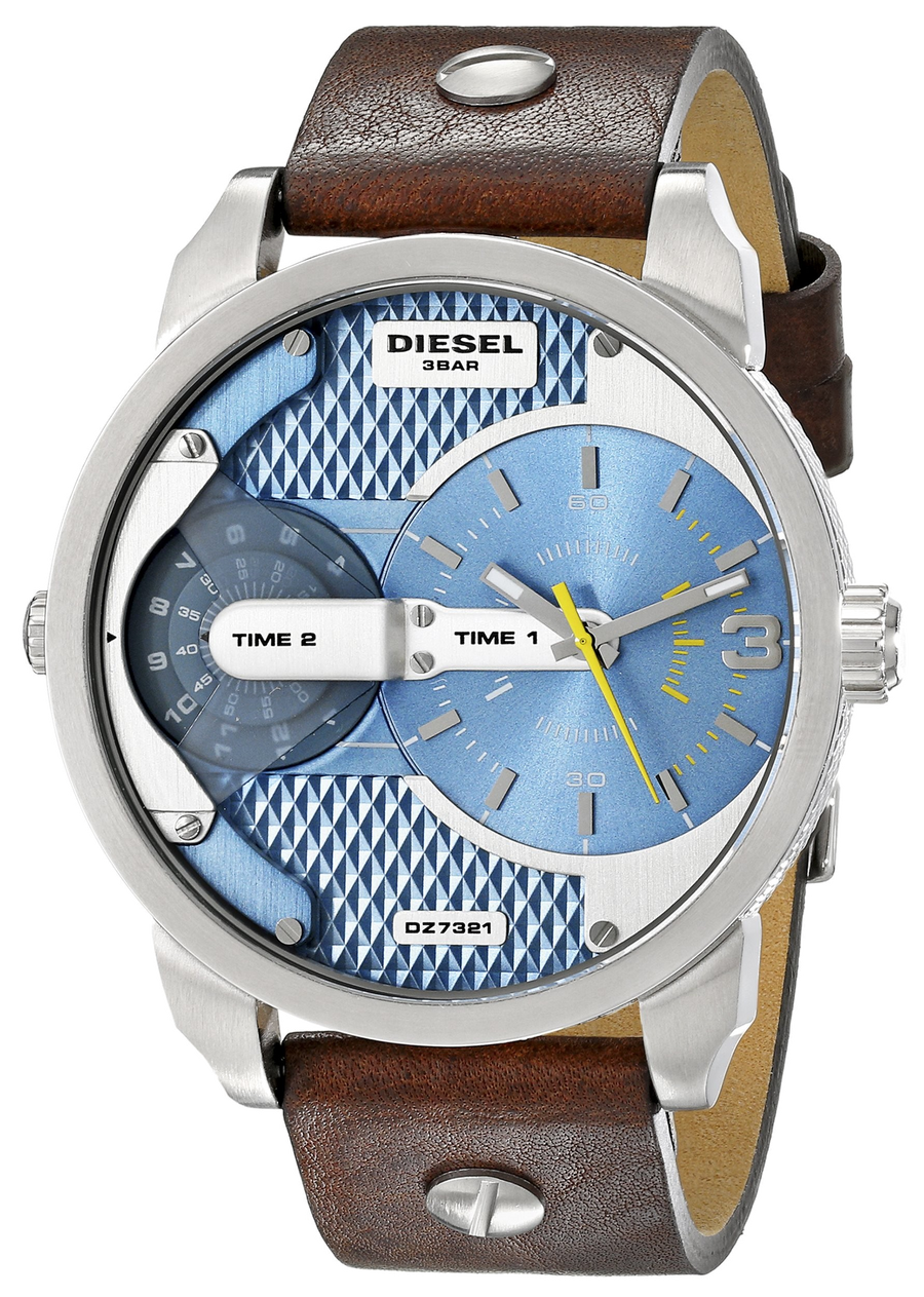 Diesel Mini Daddy LIght Blue Dial Brown Leather Strap Watch For Men - DZ7321