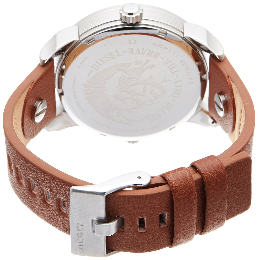 Diesel Mini Daddy Silver Dial Brown Leather Strap Watch For Men - DZ7309