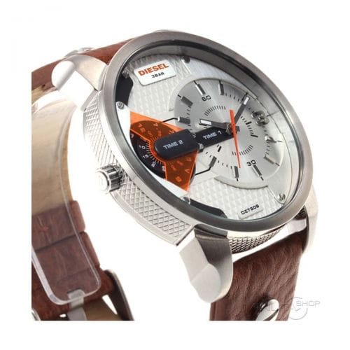 Diesel Mini Daddy Silver Dial Brown Leather Strap Watch For Men - DZ7309