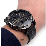 Diesel Mr Daddy 2.0 Black Dial Black Leather Strap Watch For Men - DZ7348