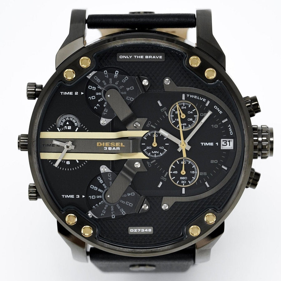 Diesel Mr Daddy 2.0 Black Dial Black Leather Strap Watch For Men - DZ7348