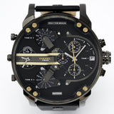 Diesel Mr Daddy 2.0 Black Dial Black Leather Strap Watch For Men - DZ7348