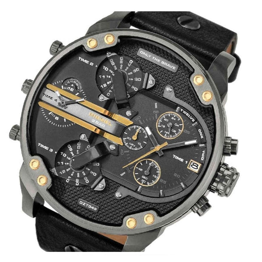 Diesel Mr Daddy 2.0 Black Dial Black Leather Strap Watch For Men - DZ7348