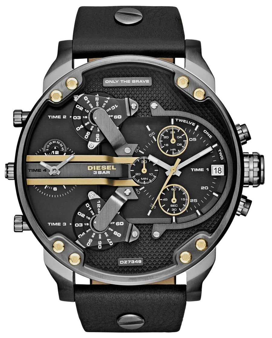 Diesel Mr Daddy 2.0 Black Dial Black Leather Strap Watch For Men - DZ7348