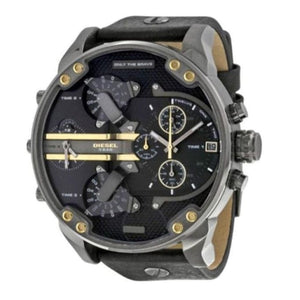 Diesel Mr Daddy 2.0 Black Dial Black Leather Strap Watch For Men - DZ7348