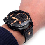 Diesel Mr Daddy 2.0 Black Dial Black Leather Strap Watch For Men - DZ7350