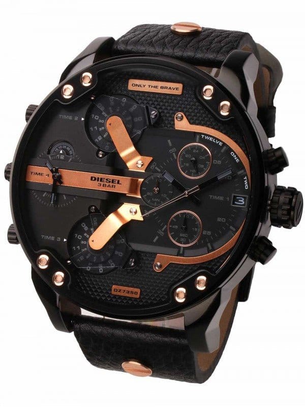 Diesel Mr Daddy 2.0 Black Dial Black Leather Strap Watch For Men - DZ7350