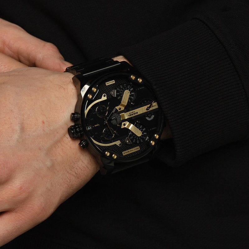 Diesel Mr. Daddy 2.0 Black Dial Black Steel Strap Watch For Men - DZ7435