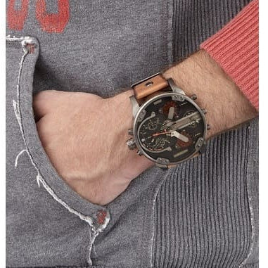 Diesel Mr Daddy 2.0 Black Dial Brown Leather Strap Watch For Men - DZ7332