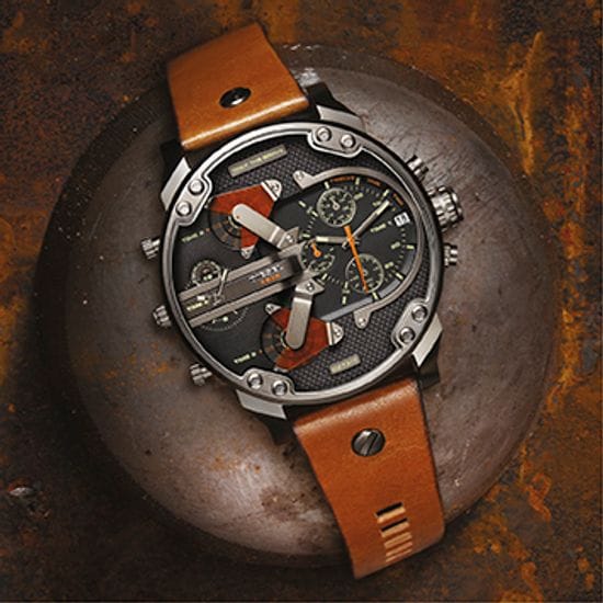 Diesel Mr Daddy 2.0 Black Dial Brown Leather Strap Watch For Men - DZ7332