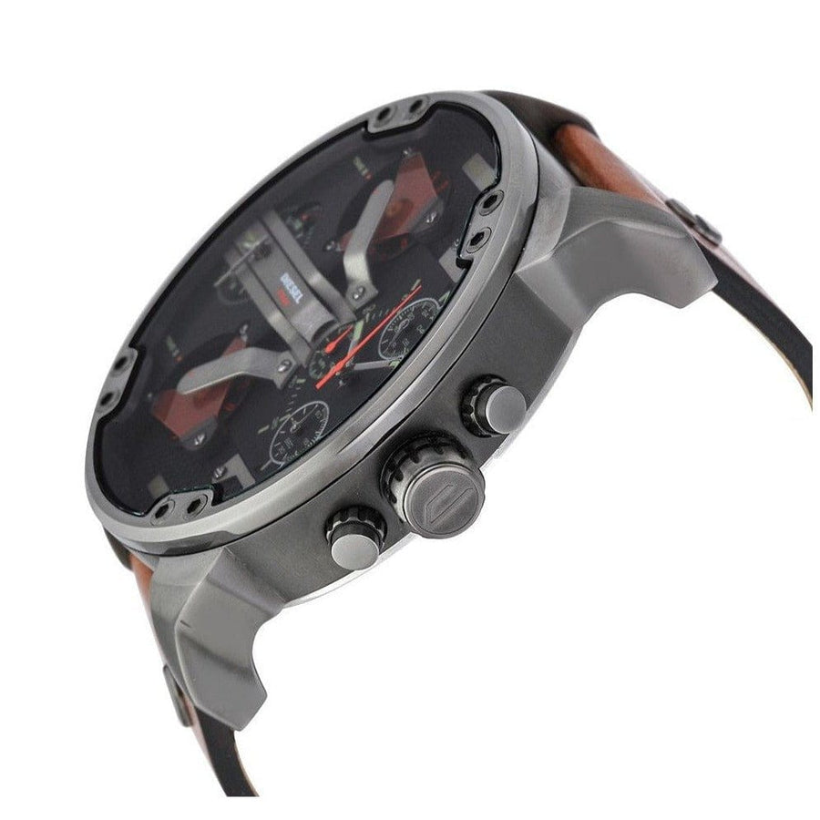 Diesel Mr Daddy 2.0 Black Dial Brown Leather Strap Watch For Men - DZ7332