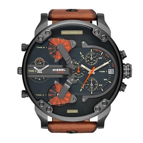 Diesel Mr Daddy 2.0 Black Dial Brown Leather Strap Watch For Men - DZ7332