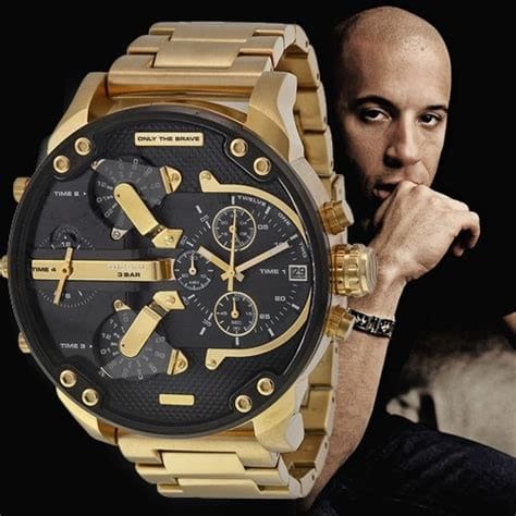 Diesel Mr Daddy 2.0 Black Dial Gold Stainless Steel Watch For Men - DZ7333