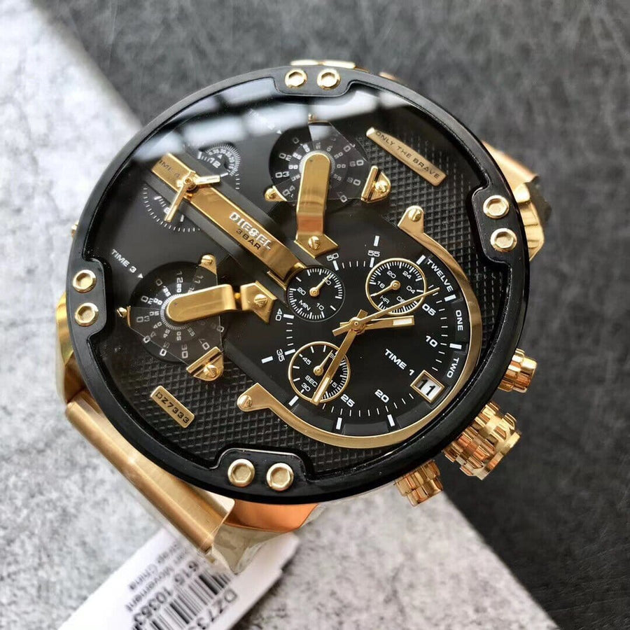 Diesel Mr Daddy 2.0 Black Dial Gold Stainless Steel Watch For Men - DZ7333