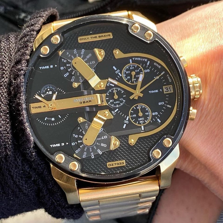 Diesel Mr Daddy 2.0 Black Dial Gold Stainless Steel Watch For Men - DZ7333