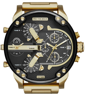 Diesel Mr Daddy 2.0 Black Dial Gold Stainless Steel Watch For Men - DZ7333