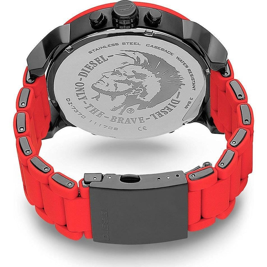 Diesel Mr Daddy 2.0 Black Dial Red Steel Strap Watch For Men - DZ7370
