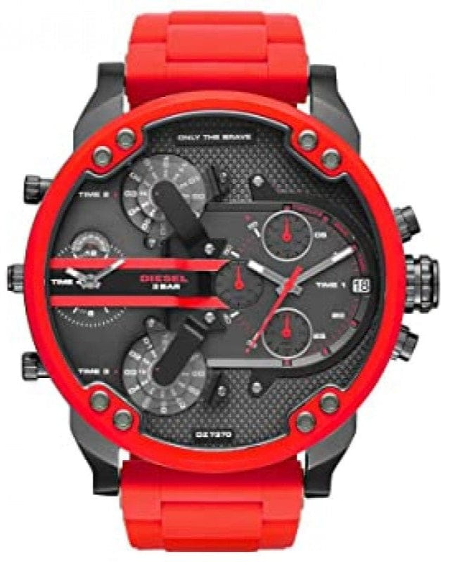Diesel Mr Daddy 2.0 Black Dial Red Steel Strap Watch For Men - DZ7370