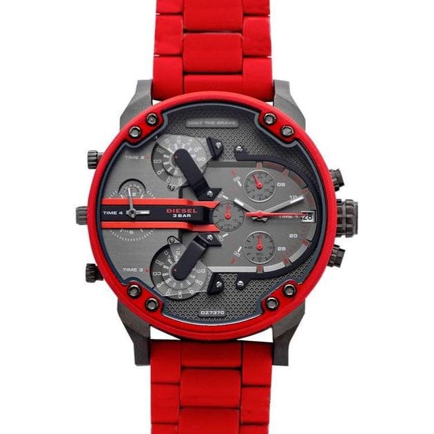 Diesel Mr Daddy 2.0 Black Dial Red Steel Strap Watch For Men - DZ7370
