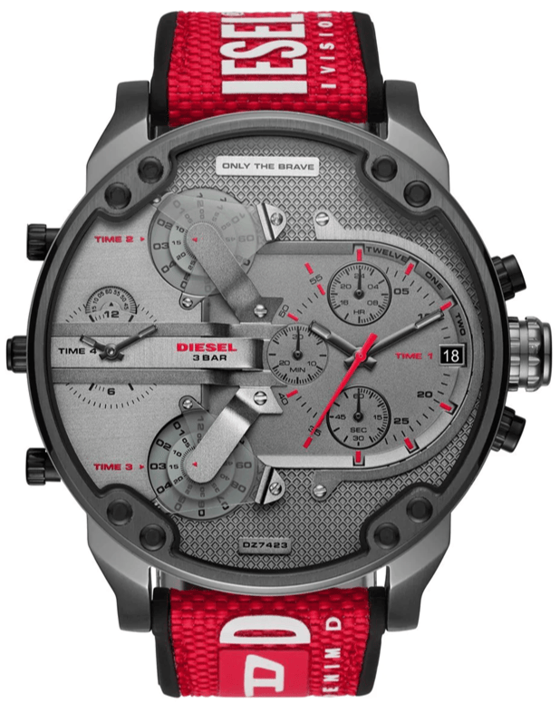 Diesel Mr Daddy 2.0 Chronograph Grey Dial Red Rubber Strap Watch For Men - DZ7423