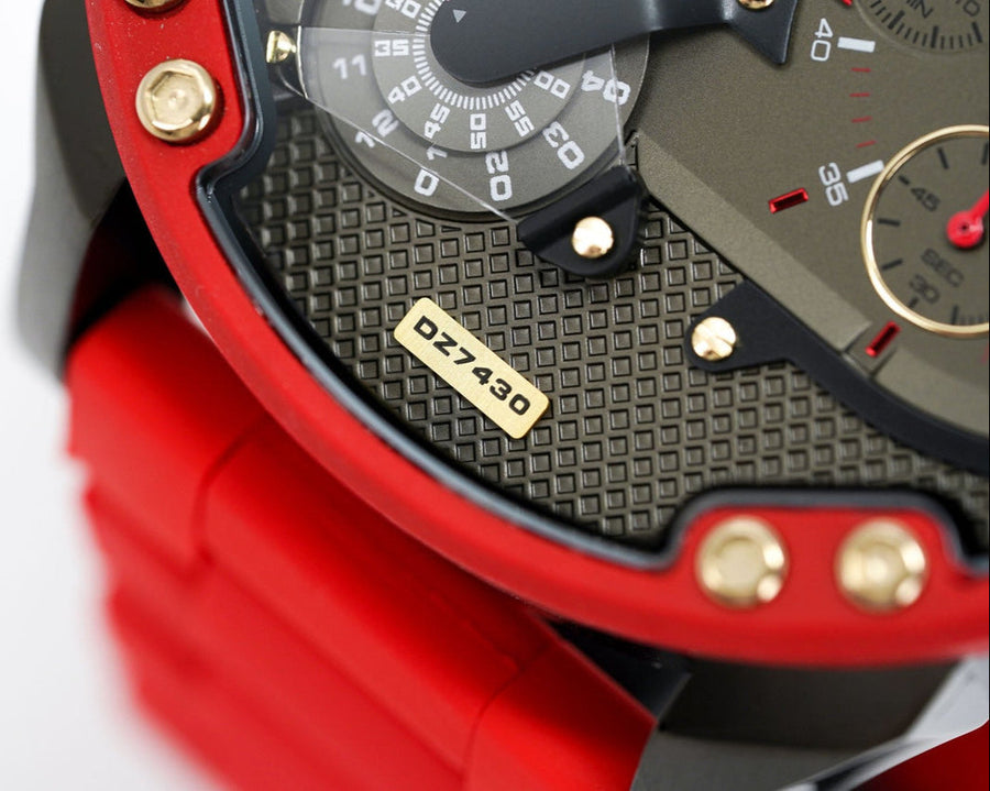 Diesel Mr Daddy 2.0 Chronograph Grey Dial Red Rubber Strap Watch For Men - DZ7430