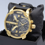 Diesel Mr Daddy Black & Gold Dial Black Leather Strap Watch For Men - DZ7371