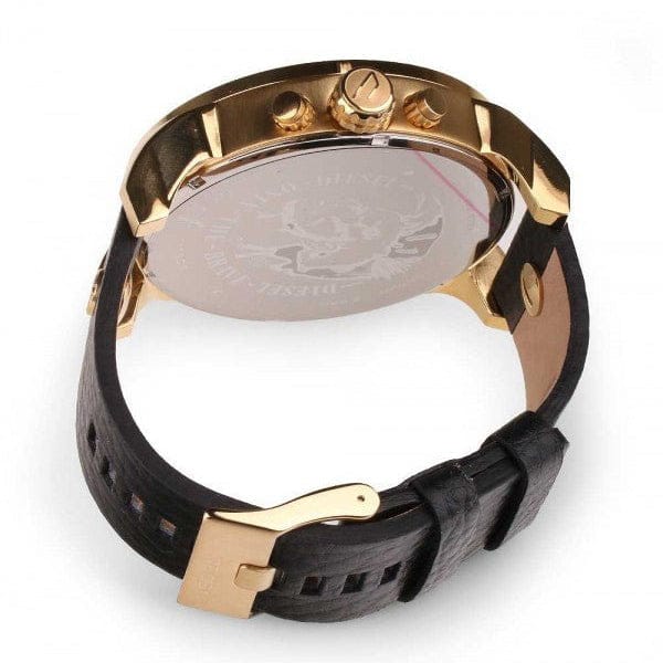 Diesel Mr Daddy Black & Gold Dial Black Leather Strap Watch For Men - DZ7371