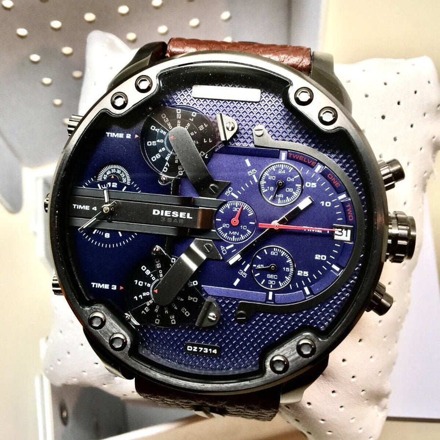 Diesel Mr Daddy Blue Dial Brown Leather Strap Watch For Men - DZ7314