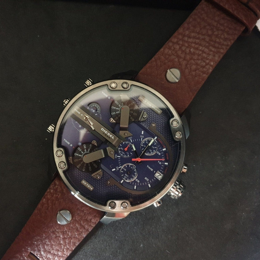 Diesel Mr Daddy Blue Dial Brown Leather Strap Watch For Men - DZ7314