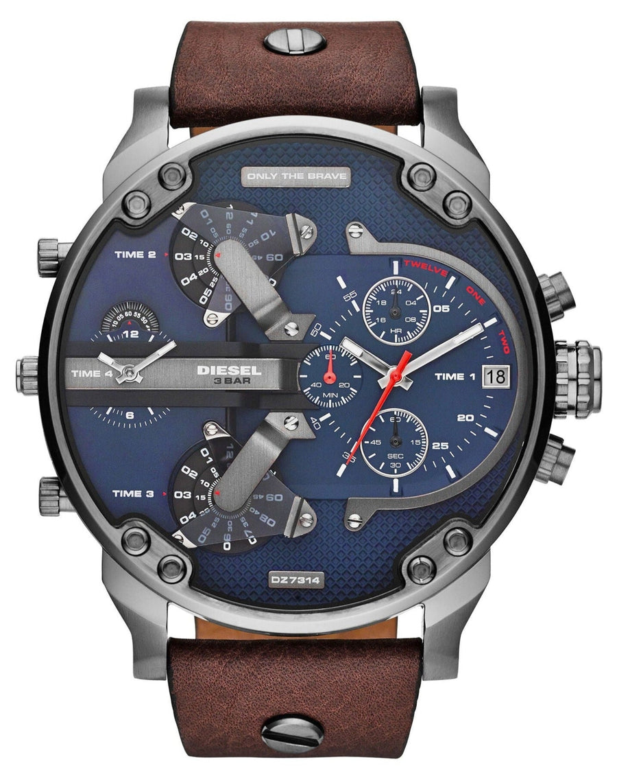 Diesel Mr Daddy Blue Dial Brown Leather Strap Watch For Men - DZ7314