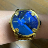 Diesel Mr Daddy Blue Dial Gold Steel Strap Watch For Men - DZ7347